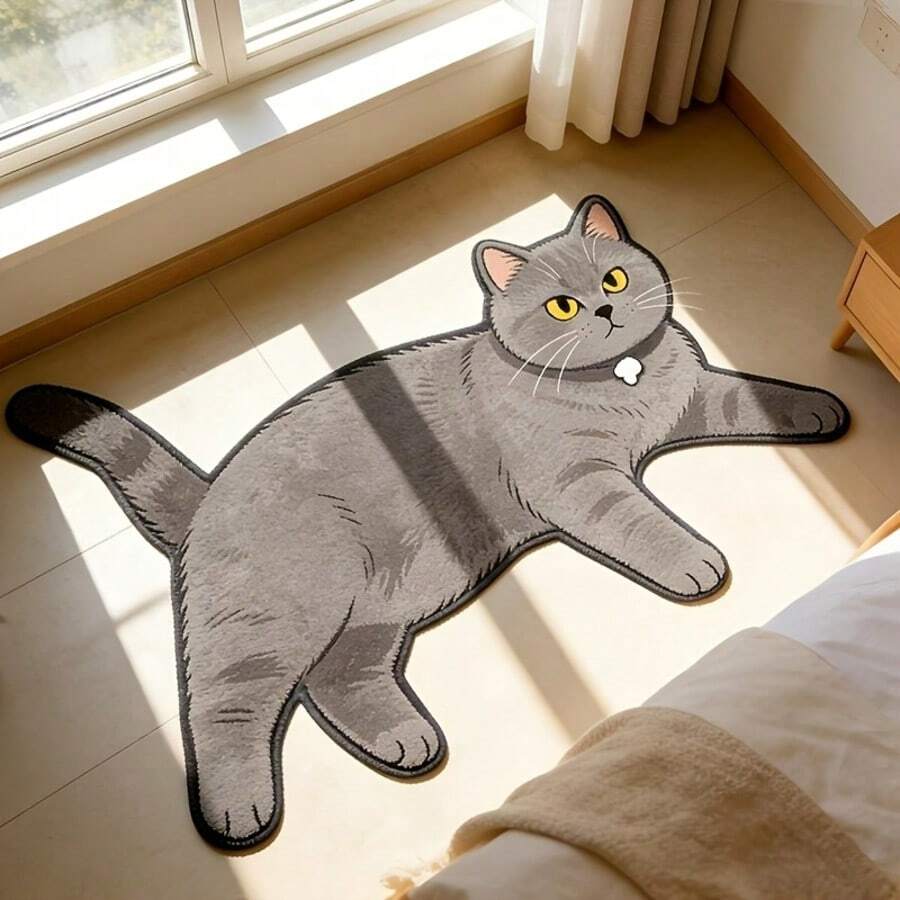 1PC Cute Cat Shaped Rug, Wear-Resistant And Stain-Resistant, Universal For Living Room And Bedroom, Decorative Rug, Bedroom Decor, Small Rug, Carpet, Home Decor, Living Room Rug, Living Room Small Rug, Bedroom Rug, Living Room Home Decor, Outdoor Rug, Washable Rug. - Multicolor - View 1
