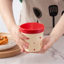 1pc 330ml/11oz Cute Heart Pattern Ceramic Food Storage Jar With Lid, Wide Mouth Jam Jar Salad Jar Overnight Oats Containers With Lid For Snacks Yogurt Sugar Jam Jelly Preserves, Perfect For Home Office Picnic Party - Multicolor - View 2