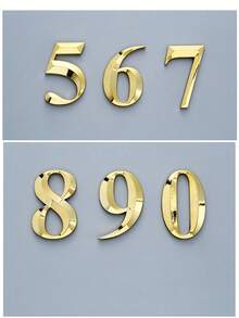 1pc 3D ABS Digital Luxury Style Glossy Gold Geometric Back Adhesive No-Drill Sun-Proof Waterproof Door Sign Gold Number Label Suitable For Villa Luxury Mansion Main Entrance - House Number - View 2