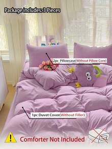 Blue And White Color Block Washed Polyester Skin-Friendly Duvet Cover 3 Pieces Set - Mauve Purple - View 8