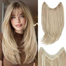 HEYPINK Women's V-Shaped Clip-In Hair Extension 18 Inch Single Piece Synthetic Straight Hair 5 Clips Full Hair Piece Dark Chocolate, Halloween - Dark Brown - View 7