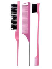 5pcs Wooden Hairbrush And Rat Tail Comb Set – Made Of Soft Bristles, ABS And Natural Wood – Smooths Hair, Detangles – Perfect For Daily Care, Salon Styling, Back To School And Travel - Multicolor - View 10