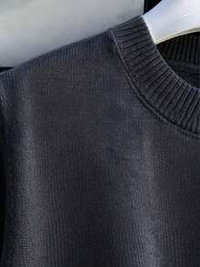 Men's Casual Versatile Solid Color Short Sleeve Knit Top, Suitable For Daily Wear And Commuting - Dark Grey - View 7