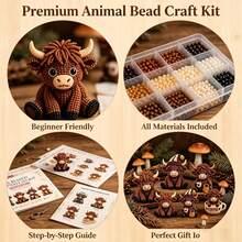手工趣味 4件組珠飾材料包 DIY 3D動物刺繡套組 簡單手工藝縫紉套組 DIY藝術縫紉動物外星高地牛材料包 (1組) 適合節日手工禮物 - 彩色 - 查看 4