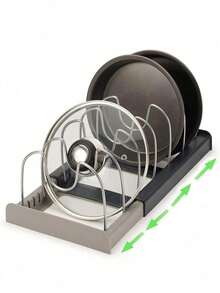 1件可調節鍋蓋收納架，省空間廚房櫥櫃收納架，適用於存放鍋蓋、烤盤、碗盤、砧板、廚具與盤子，櫥櫃收納整理架 - 查看 9