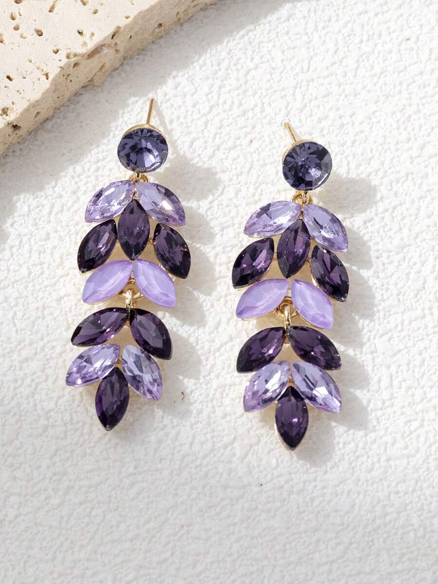 1 Pair Purple Crystal Ear Of Rice Fashion Earrings Suitable For Daily Wear - Purple - View 1