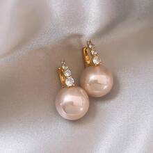 1 par de pendientes de botón de aleación con cuentas de resina redondas rojas/rosas/blancas y strass - pendientes de diamantes - Ver 5