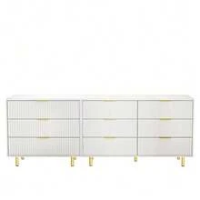 Modular 9-Drawer Sideboard Set, Modern Design, Storage Unit, White And Gold - H 72/W 200/D 40 Cm - 白色 - 查看 5