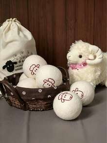 3/6pcs Natural Wool Dryer Balls, Reduce Static, Remove Wrinkles And Soften, Clothing Care, Sheep Pattern, Home Essentials - A - View 1