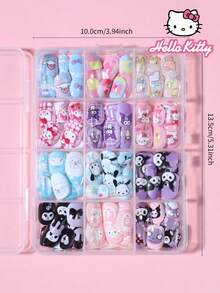 SANRIO 三麗鷗 Hello Kitty 288片/組 (12款混搭) 短方型法式穿戴式假指甲，可愛 3D Hello Kitty、Kuromi、Cinnamoroll 和 Pompompurin 圖案設計，完美貼合壓克力假指甲組，適合女孩日常與派對美甲使用 - 彩色 - 查看 5