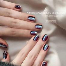 10ml Esmalte de uñas de gel con efecto ojo de gato Aurora y cuentas de vidrio, serie verano 2026, púrpura & dorado, sueño de aurora ojo de gato - Multicolor - Ver 3