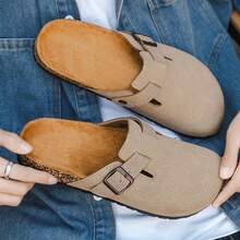 Men's Wooden Slippers, Open-Toe Slides, Slip-On Sandals, Casual Mules, Comfortable Summer Shoes, Couples, Big Size, Office & Leisure - Khaki - View 6