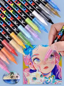 GuangNa Classic 24 Colors - 408 Colors Acrylic Paint Markers, Straight Liquid Soft Tip Markers, Multiple Mixing Color Sets, First Day Of School - Multicolor - View 11