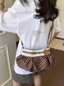 1個女款素色刺繡柔軟面料印花圓點百褶拉鍊開合單肩斜背包,適合購物與旅行 - 彩色 - 查看 3