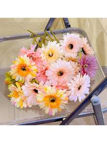 仿真蒲公英、非洲菊、牡丹、雛菊絲綢花束，適用於婚禮新娘花束或桌面裝飾，也適合居家、辦公室、浴室及鄉村廚房裝飾，亦可作為禮物贈送 - 淺粉色 - 查看 4
