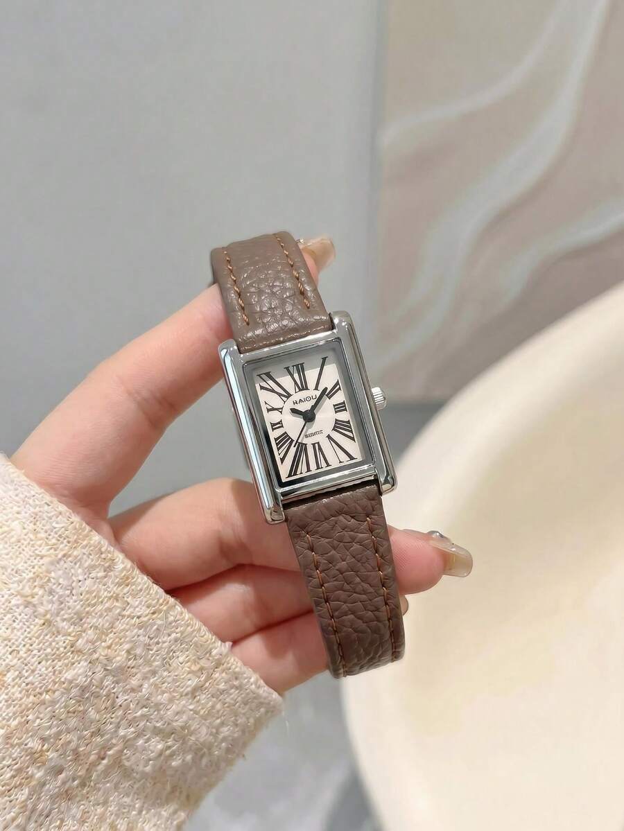 1pc Women's French Vintage Roman Numeral Square Quartz Wristwatch, Suitable For Daily Commute, Holiday Gift Wear