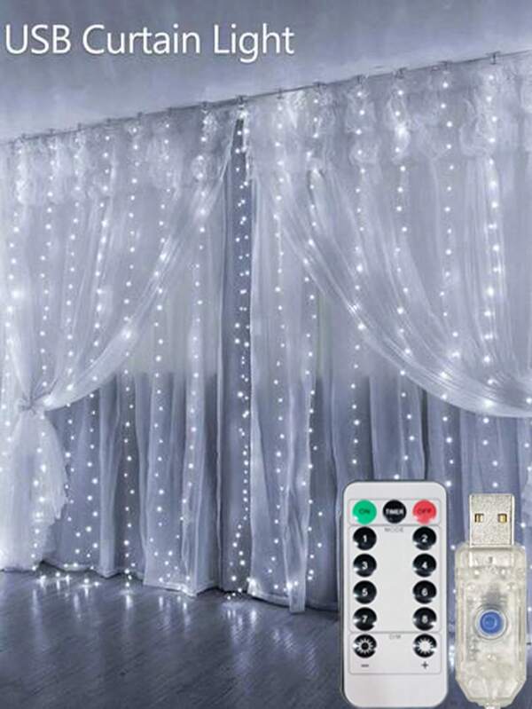 LED Garland Curtain Lights, 8 Modes, With USB Remote Control, Suitable For Wedding, Christmas, Home, Holiday Decoration
