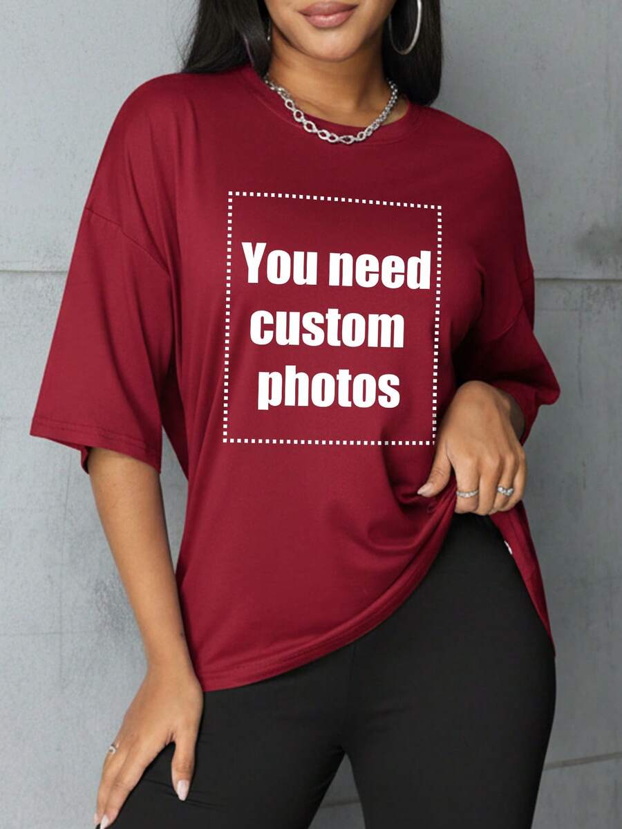 Custom Plus Size Women's T-Shirt. Add Your Own Photos To Design Your Own Personalized Printed T-Shirt. A Perfect Choice As A Gift For Summer - Burgundy - View 1