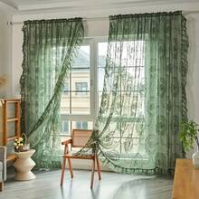 1pc French Luxury Vintage Princess Style Green Jacquard Lace Semi-Sheer Curtain, Rod Pocket Top, Living Room Bedroom Balcony Bay Window Apartment Home Decor Sheer Curtain - Green - View 5