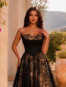 VIPGIRL Elegante vestido largo sin mangas de un solo hombro para mujer, vestido de noche formal con detalles de volantes de tela de punto, atuendo formal elegante para boda y fiesta, color negro - Negro - Ver 5