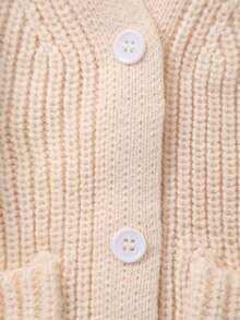 Baby Girl Autumn/Winter Soft Cute Ruffle Sleeve + Delicate Pocket Design Knitted V-Neck Cardigan Sweater - Beige - View 4