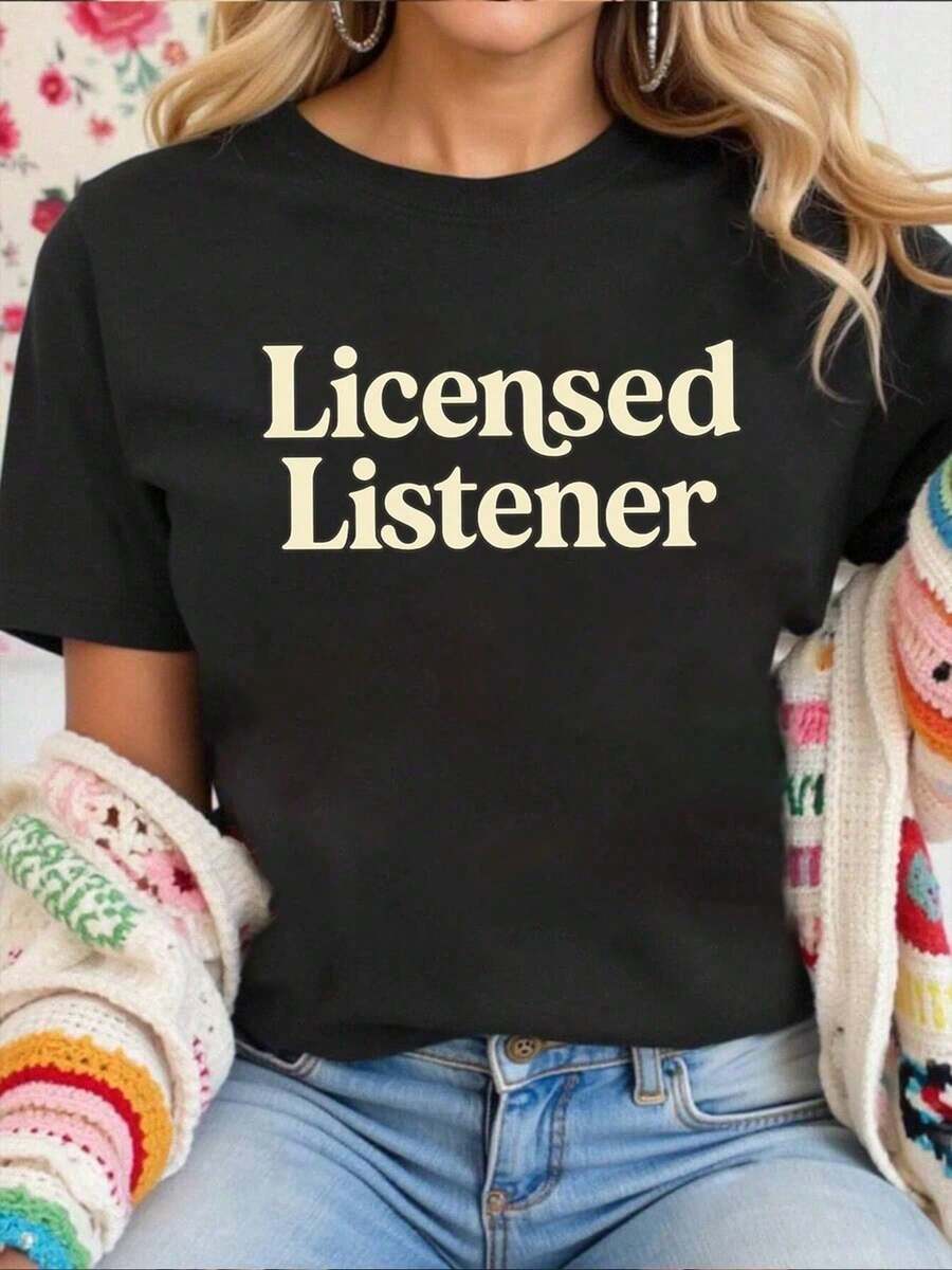 Women's Licensed Mental Health Counselor T-Shirt, Therapy T-Shirt, Comfortable T-Shirt, Casual Short Sleeve Crew Neck T-Shirts For Women - 黑色 1 - 查看 1