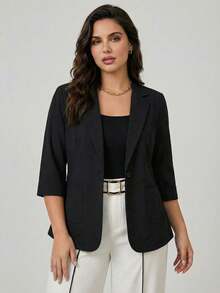 Clasi Chaqueta casual de talla grande de unicolor - Negro 2 - Ver 1