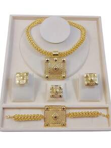 Gold Jewelry Necklaces For Women Geometric Adjustable Necklace Bracelet Elegant Jewelry Set For Women Suitable For Party Wedding Anniversary Dress Up - Gold - View 2