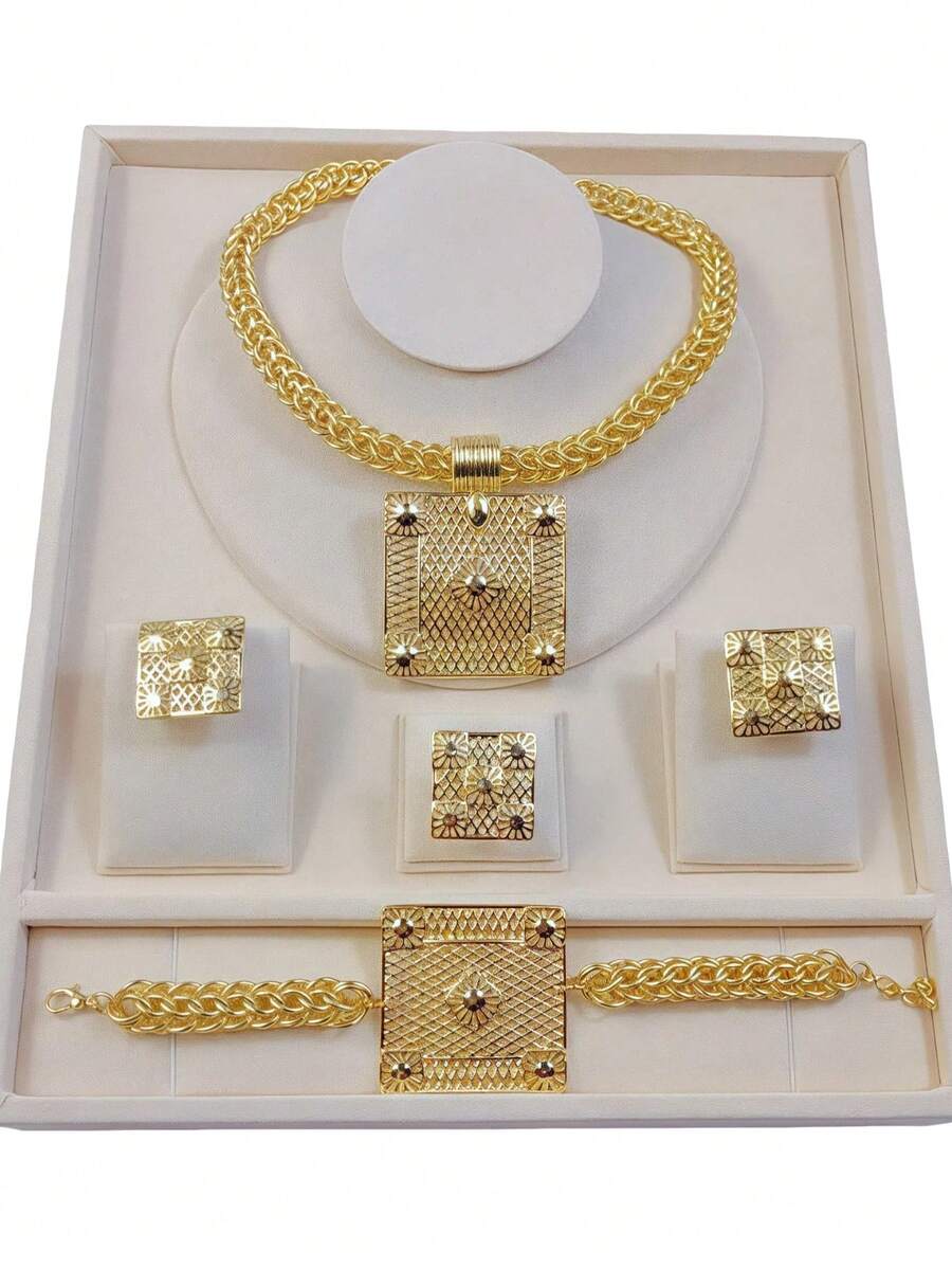 Gold Jewelry Necklaces For Women Geometric Adjustable Necklace Bracelet Elegant Jewelry Set For Women Suitable For Party Wedding Anniversary Dress Up