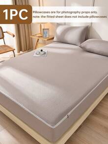 1pc Textured Woven Fitted Sheet, 6-Sided Zipper Mattress Protector, Country Style Woven Bed Cover, Coffee Brown Room Decor, Dust-Proof & Non-Slip, Skin-Friendly & Breathable, Suitable For Twin/Full/Queen/King Size Beds, All-Season Use, Machine Washable, Pillow And Duvet Cover Not Included - Warm Coffee Color - View 3