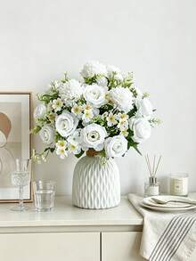 1pc Artificial Rose Flower, Suitable For Home, Wedding, Party Decoration, Table Centerpiece, Valentine's Day, Birthday Gift, Graduation Ceremony And Other Occasions - White - View 1