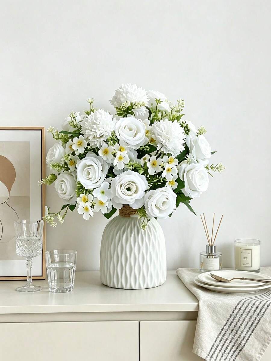 1pc Artificial Rose Flower, Suitable For Home, Wedding, Party Decoration, Table Centerpiece, Valentine's Day, Birthday Gift, Graduation Ceremony And Other Occasions - White - View 1