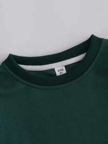 Boys' Slogan Minimalist Crew Neck Long Sleeve Sweatshirt, Casual Fashion, Suitable For Autumn/Winter Outdoor Wear - Dark Green - View 6