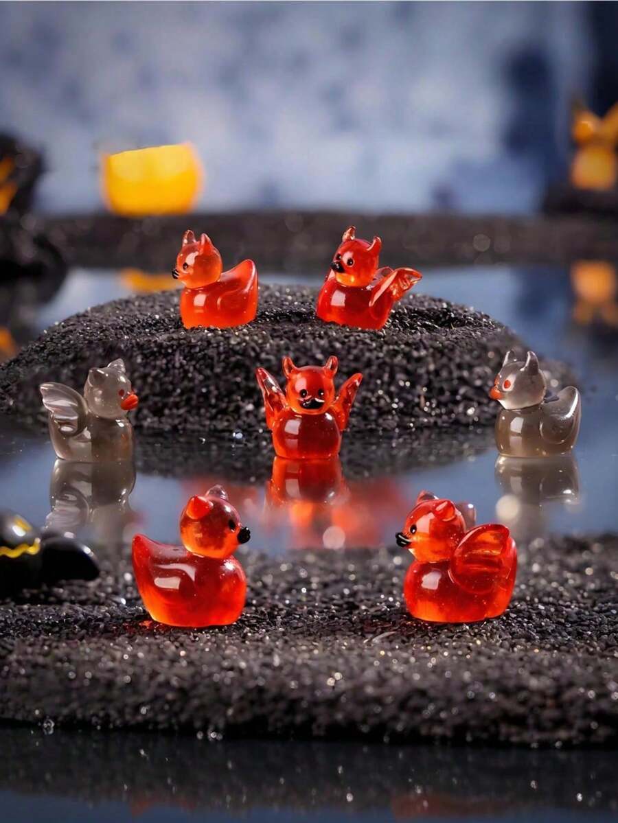 1/5/10/20/50/100pcs Glowing Mini Demon Duck Home Decor Miniature Satan Devil Duck Halloween Decoration Fairy Garden Accessories Desktop Ornament Micro Landscape DIY Handmade Car Home Night Light Decoration Gift - Multicolor - View 1