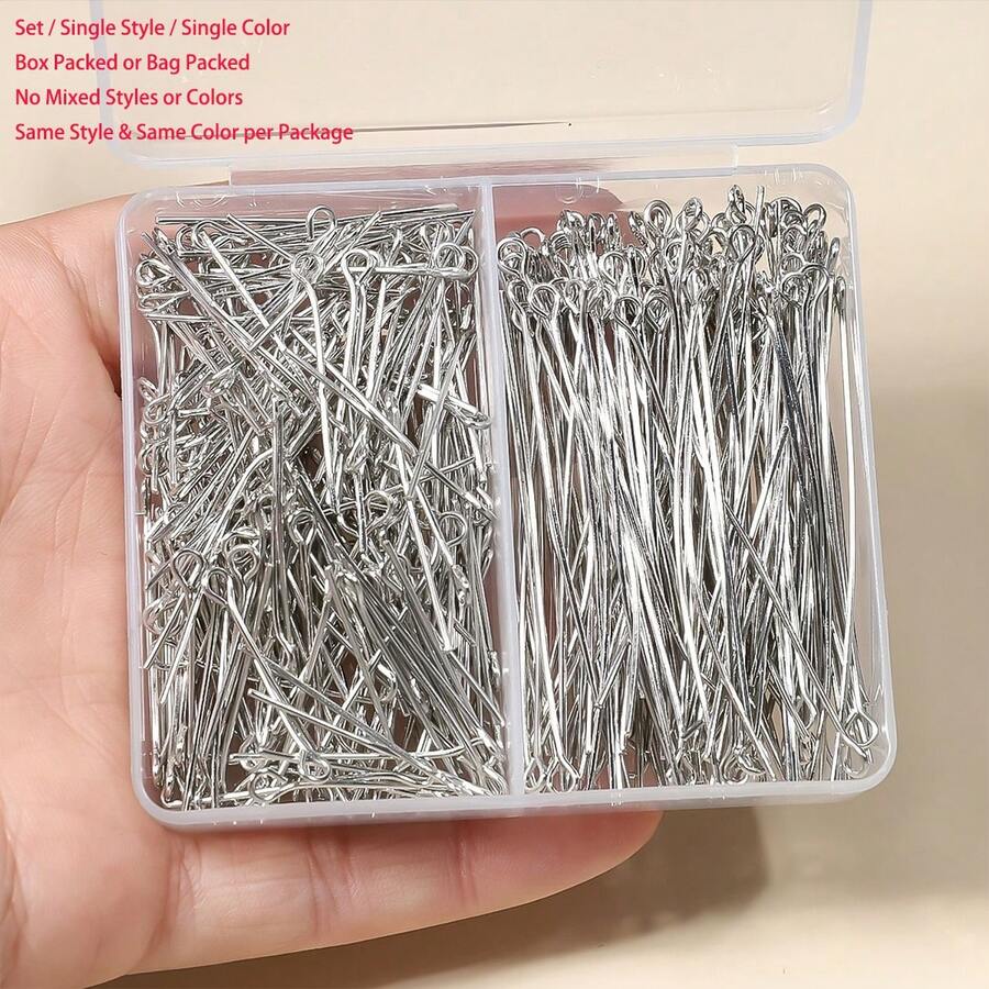 100/300 piezas Accesorios decorativos en caja de 9 pines, 26mm-50mm flexibles de 9 pines, adecuados para pulseras DIY, collares, aretes, manualidades y suministros de cuentas para colgantes - Aguja de nueve dígitos (K blanca) - Ver 1
