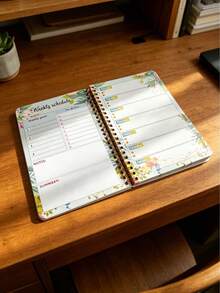 Artistic Floral Undated Weekly Planner, Metal Spiral Binding, Monday To Sunday Task List, Study And Work Goal Tracking Notebook - Multicolor - View 2