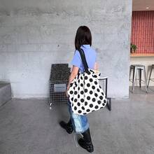 雙面復古大波點單肩包，雙面波點圖案，Ins風大容量包，日常穿搭手提包，大波點圖案，側口袋，設計感旅行托特包，通勤百搭單肩包，學校用品 - 波點 - 查看 3