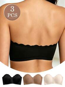 QMHWYA Set Of 3 Bra With Front Zipper, Ruffled Edge And Lightweight Quilt With Push-Up Effect For Women, Built-In Non-Slip Straps, Suitable For Daily Use. - Multicolor - View 2
