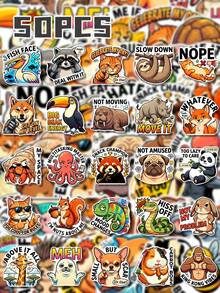 50 pièces Autocollants d'animaux du zoo à l'attitude impertinente, art pop américain de bande dessinée avec citations amusantes, décalcomanies idéales pour le journalisme, le scrapbooking, la bouteille d'eau, l'ordinateur portable DIY & les cadeaux de papeterie pour adolescents - 7*6*1 - Voir 8