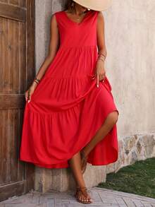 Elegant Holiday Dress With V-Neck And Loose Ribbed Hem - Black - View 2