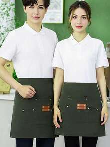 [Canvas Apron] 1pc Extended Waistband Reinforced Seams Kitchen Canvas Apron | Women's Restaurant Waitress Half Apron - Multicolor - View 2