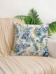 1/2pcs Vintage Blue Branch & Leaf Throw Pillow Cover, Blue-Green Gradient Leaf With Blue Small Flower, Versatile Decorative Cushion For Living Room & Bedroom, Pillow Insert Not Included - Multicolor - View 4