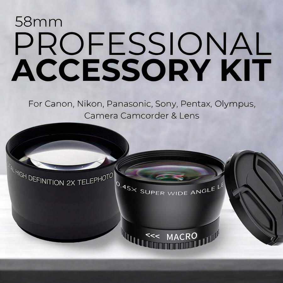 1pc 0.45x Professional HD Wide Angle Lens (With Macro Section) Compatible With ///Pentax And Other 58mm Interface Cameras - View 1