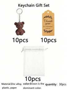 60 peças/30 peças/15 peças Chaveiros de Presente de Festa Urso de Pelúcia 3D, Incluindo 5 Chaveiros, 5 Sacos de Organza e 5 Etiquetas de Agradecimento. Adequado para Suprimentos de Festa com Tema de Urso, Chás de Panela, Festas de Banho, Festas de Pedido de Casamento, Presentes para Convidados e Lembrancinhas de Festa. - Multicolorido - Visão 11