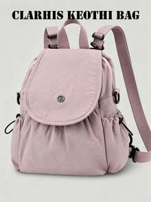Minimalist Light Pink Backpack With Fashionable And Practical Design, Featuring Snap Button Flap And Spacious Interior. Lightweight Material And Neutral Tone Make It A Versatile Piece For Work, School, Or Weekend Travel, Combining Style And Functionality. - Mauve Purple - View 5
