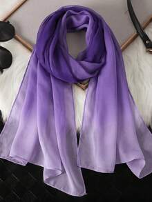 1pc Women's Minimalist Classic Gradient Color Lightweight Chiffon Scarf, Skin-Friendly Comfortable Sun Protection Shawl, Suitable For Daily Use - Purple - View 2