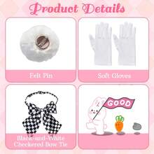 5-Piece White Rabbit Costume Accessory Set, Plush Rabbit Ear Headband, Black & White Plaid Bow Tie, Round Plush Tail + Long White Satin Gloves, Cute Animal Role Play Kit, Suitable For Halloween, Tea Party Theme And Fairy Tale Style Dress-Up Party - Multicolor - View 3