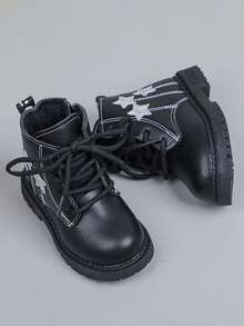 Girls' Star Pattern Thermal-Lined Boots, New Autumn/Winter British Style Soft Sole Anti-Slip Ankle Boots, Baby Toddler Warm Boots With Side Zipper Design For Easy On/Off, Versatile Wear-Resistant For Daily And Outdoor Use - Black - View 5