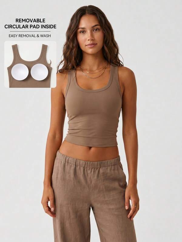 Maiou 1 buc. Camisola, 2 în 1 cu suport pentru pahare încorporat, curea încrucișată, slăbire, casual, potrivit pentru fitness, yoga, potrivit pentru primăvară, vară, toamnă, iarnă