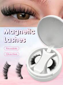 1 Pair Magnetic Eyelashes With Magnetic Applicator, Natural & Thick Reusable Magnetic Lashes Set With Magnetic Brush - Fluffy Lashes - View 10